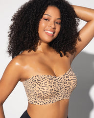 Strapless Front Closure Leopard Print Bra