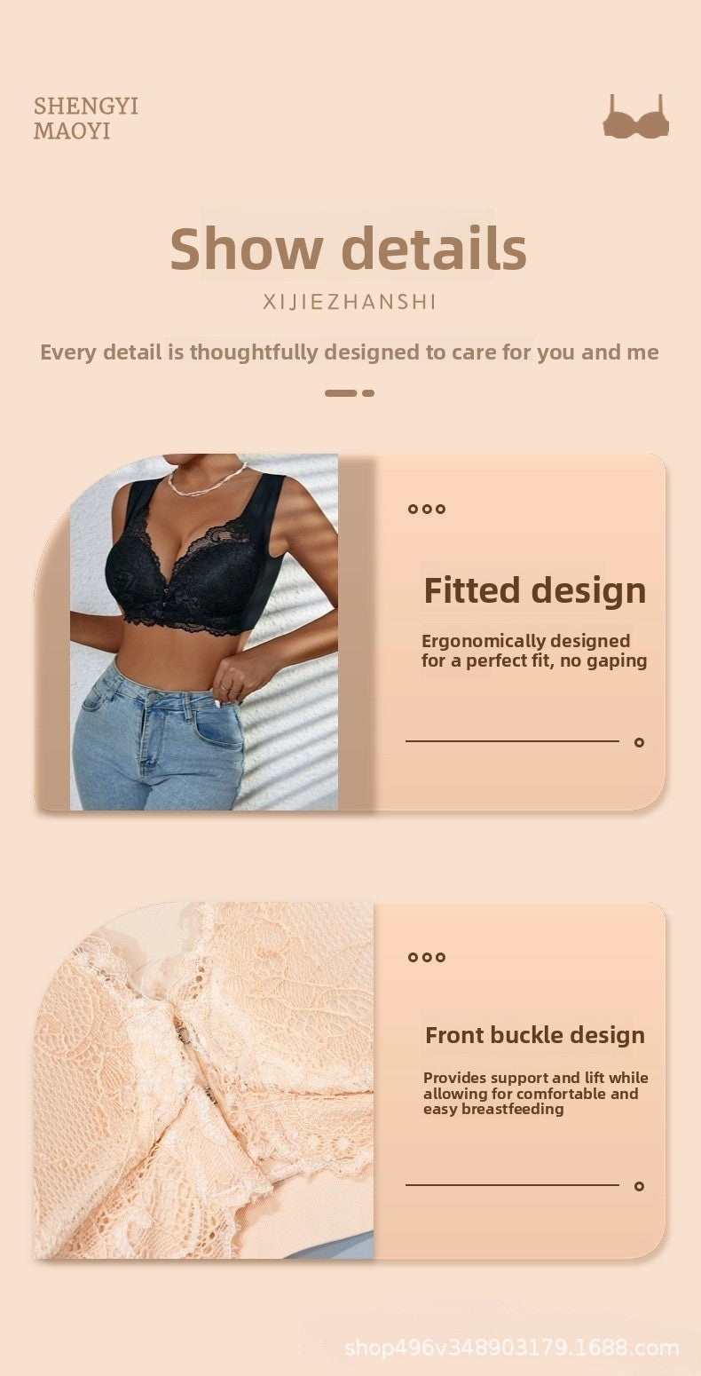 Ouma Cross-Border Xiyin Hot-Selling Large Size Push-Up Front Buckle Fixed Cup Lace Vest Style Bra Underwear