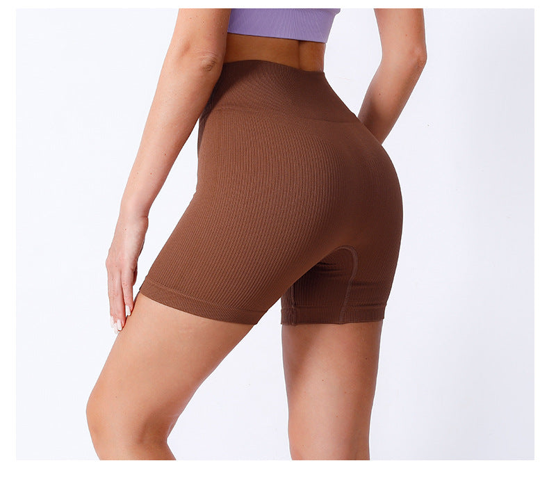 European and American Seamless Threaded Yoga Shorts Three-Quarter Yoga Pants Quick-Dry Seamless Sports Tight-Fitting Cycling High-Waist Fitness Pants