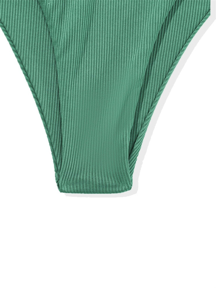 European and American Style Strapless Bikini Swimsuit for Women2024New Solid Color Sexy Huludao Swimsuit Two-Piece Swimsuit High-End Feel