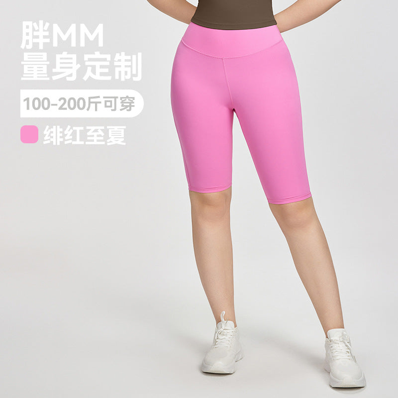 Cross-border European and American Plus Size Sports Shorts High Waist Strong Coverage7A Antibacterial Plus Size Cycling Pants mm Yoga5Pants