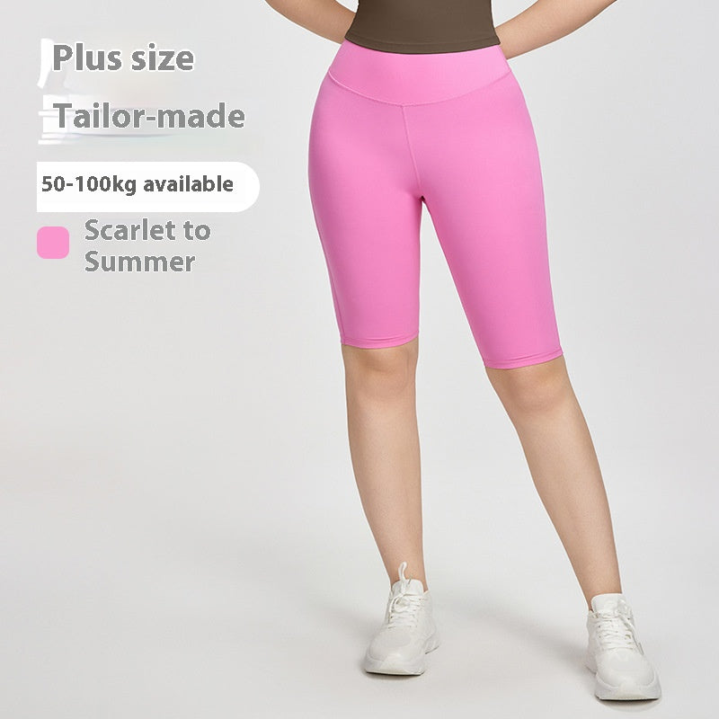 Cross-border European and American Plus Size Sports Shorts High Waist Strong Coverage7A Antibacterial Plus Size Cycling Pants mm Yoga5Pants