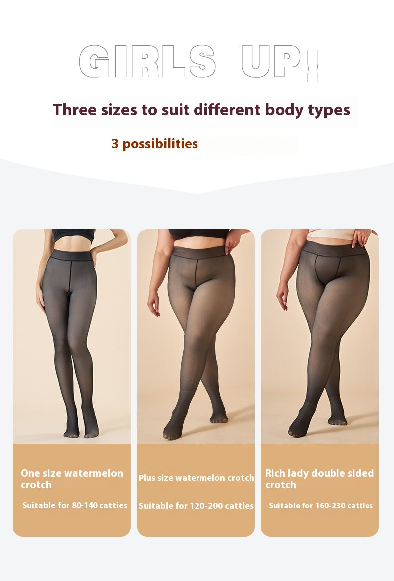 Cross-Border Hot-Selling Extra Large Size Fake Transparent Flesh-Color Black Sheer Leggings Flight Attendant Stockings Fleece-Lined Pants Bare-Leg Effect Women Autumn Winter Outer Wear