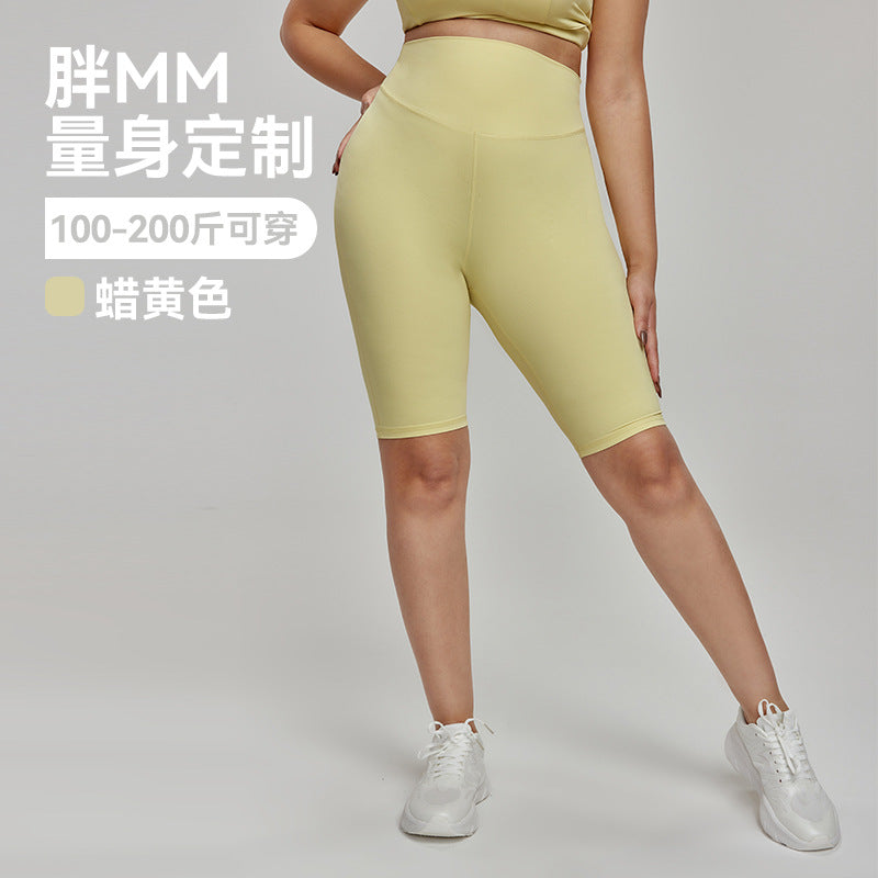 Cross-border European and American Plus Size Sports Shorts High Waist Strong Coverage7A Antibacterial Plus Size Cycling Pants mm Yoga5Pants