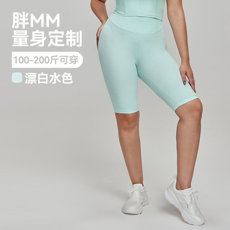 Cross-border European and American Plus Size Sports Shorts High Waist Strong Coverage7A Antibacterial Plus Size Cycling Pants mm Yoga5Pants