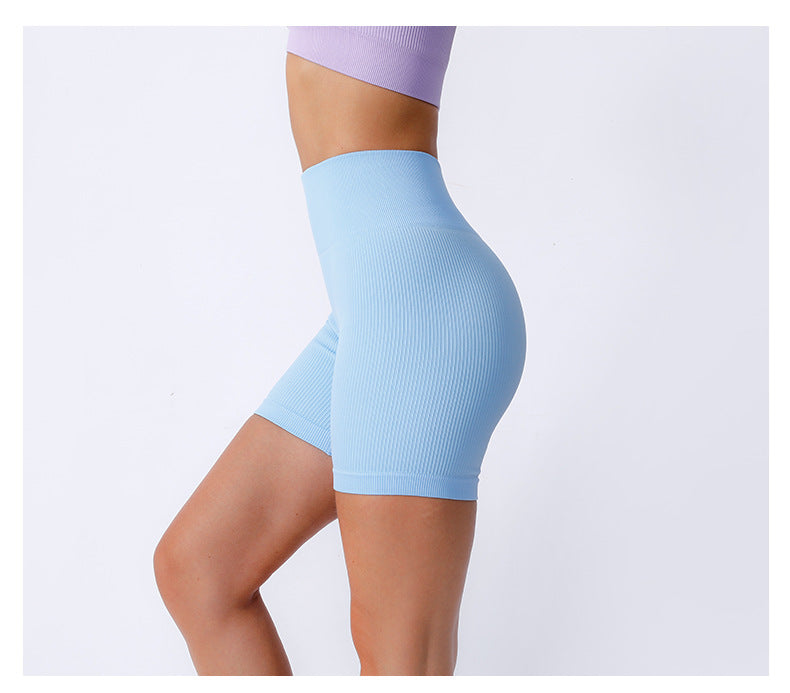 European and American Seamless Threaded Yoga Shorts Three-Quarter Yoga Pants Quick-Dry Seamless Sports Tight-Fitting Cycling High-Waist Fitness Pants