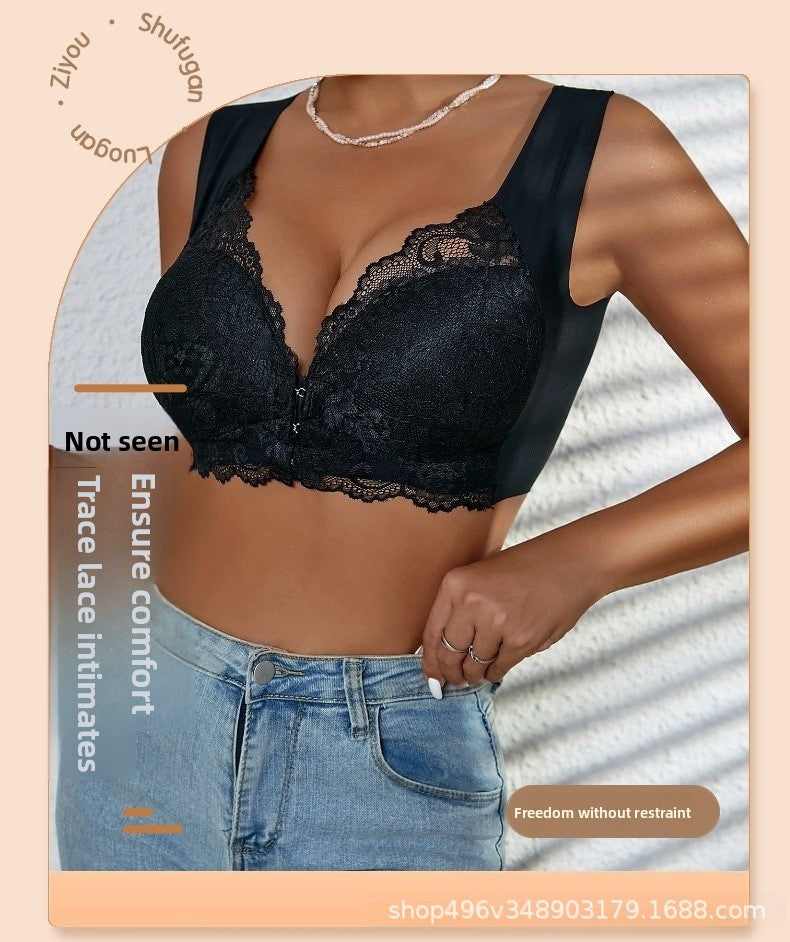 Ouma Cross-Border Xiyin Hot-Selling Large Size Push-Up Front Buckle Fixed Cup Lace Vest Style Bra Underwear