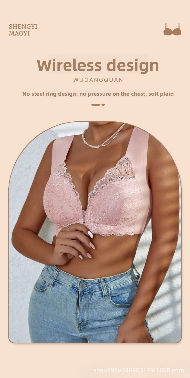 Ouma Cross-Border Xiyin Hot-Selling Large Size Push-Up Front Buckle Fixed Cup Lace Vest Style Bra Underwear