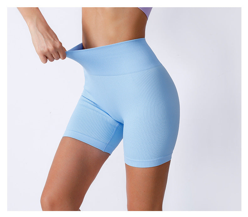 European and American Seamless Threaded Yoga Shorts Three-Quarter Yoga Pants Quick-Dry Seamless Sports Tight-Fitting Cycling High-Waist Fitness Pants