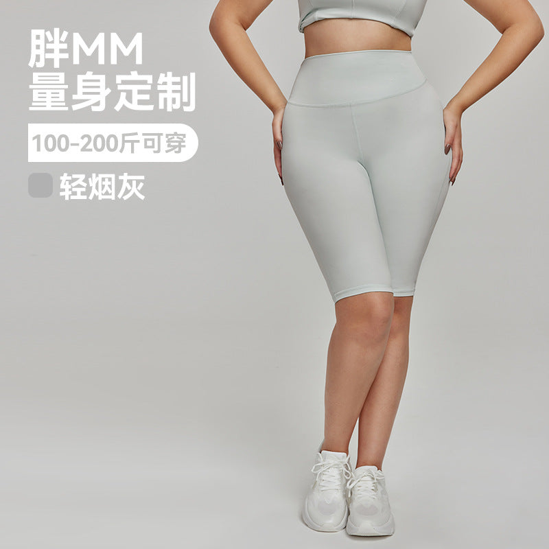 Cross-border European and American Plus Size Sports Shorts High Waist Strong Coverage7A Antibacterial Plus Size Cycling Pants mm Yoga5Pants
