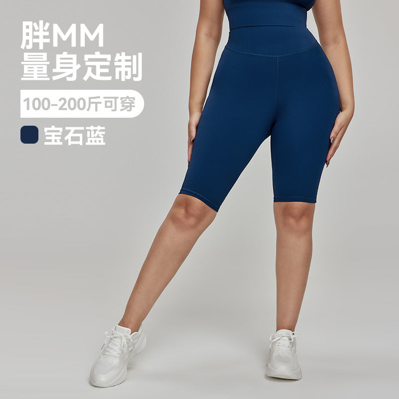Cross-border European and American Plus Size Sports Shorts High Waist Strong Coverage7A Antibacterial Plus Size Cycling Pants mm Yoga5Pants