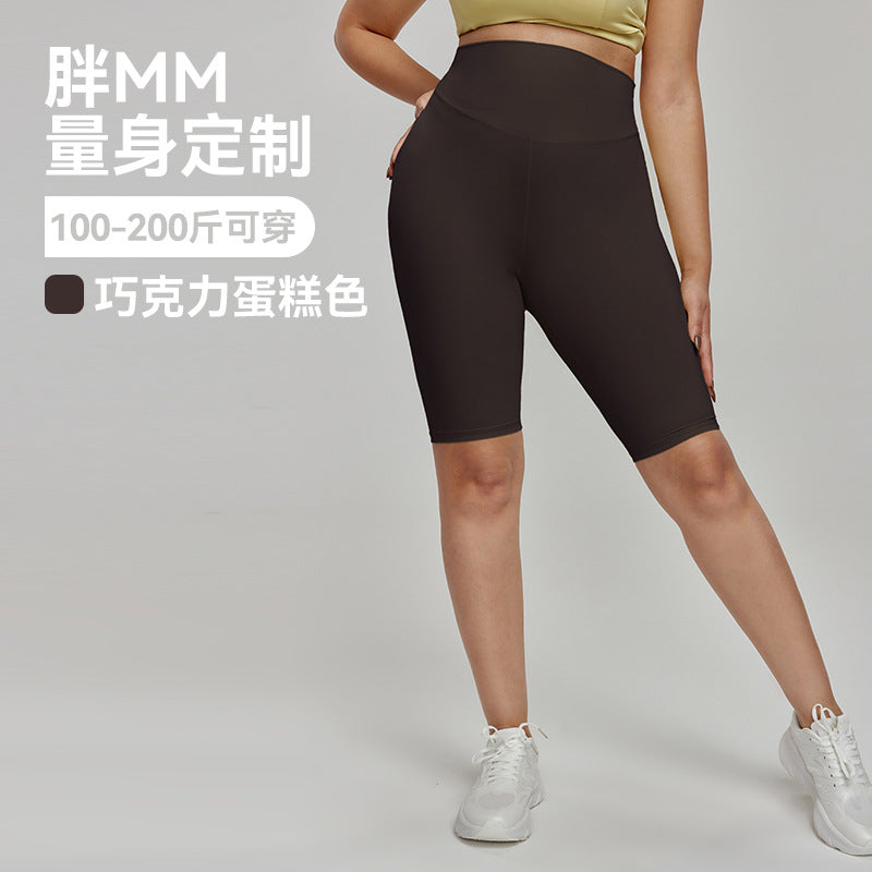 Cross-border European and American Plus Size Sports Shorts High Waist Strong Coverage7A Antibacterial Plus Size Cycling Pants mm Yoga5Pants