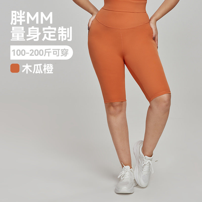 Cross-border European and American Plus Size Sports Shorts High Waist Strong Coverage7A Antibacterial Plus Size Cycling Pants mm Yoga5Pants