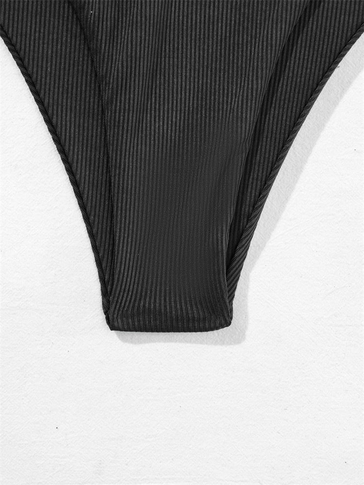 European and American Style Strapless Bikini Swimsuit for Women2024New Solid Color Sexy Huludao Swimsuit Two-Piece Swimsuit High-End Feel