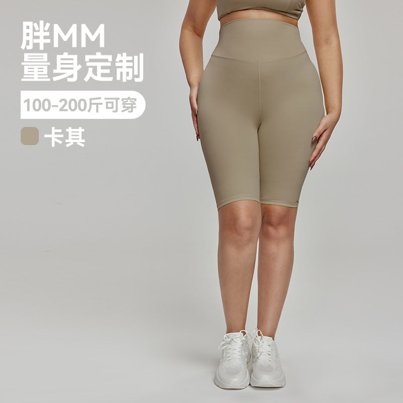 Cross-border European and American Plus Size Sports Shorts High Waist Strong Coverage7A Antibacterial Plus Size Cycling Pants mm Yoga5Pants
