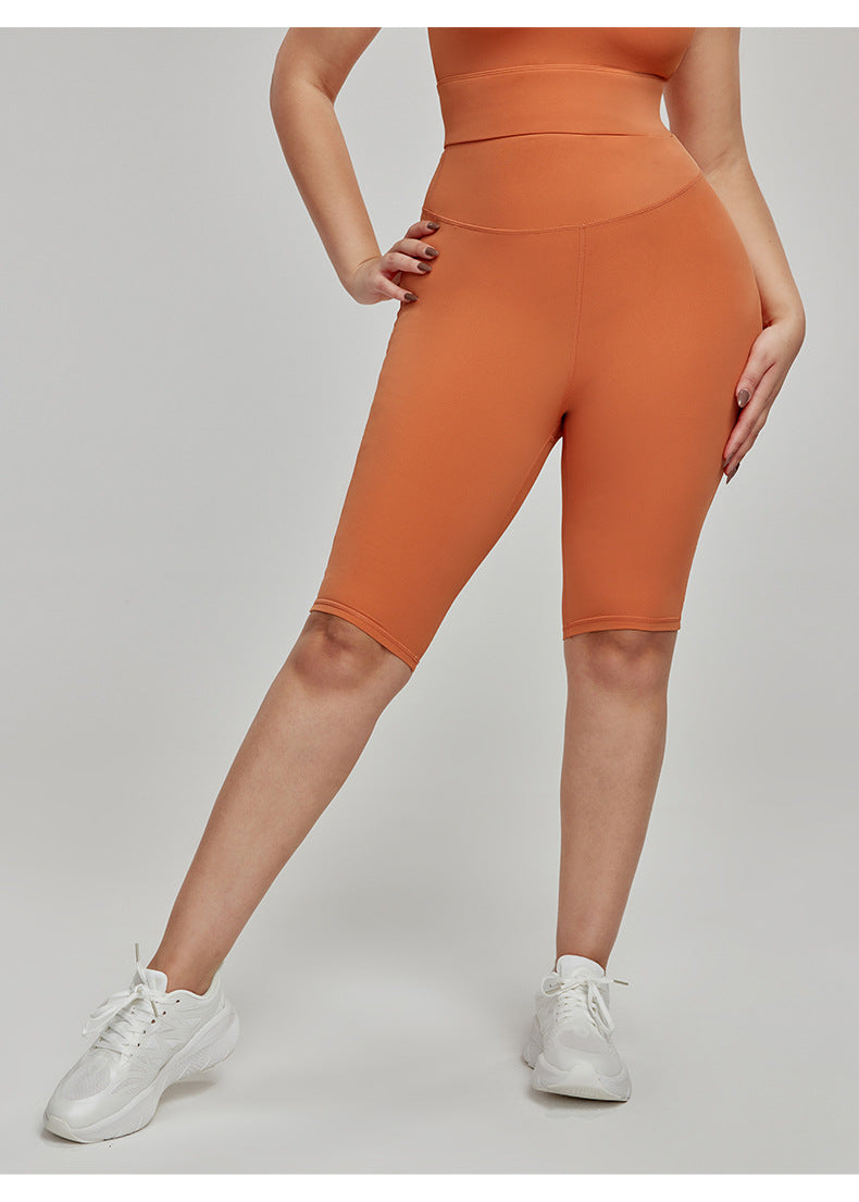 Cross-border European and American Plus Size Sports Shorts High Waist Strong Coverage7A Antibacterial Plus Size Cycling Pants mm Yoga5Pants