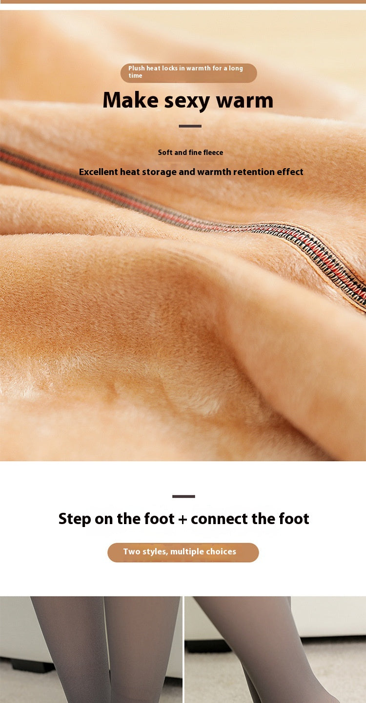 Cross-Border Hot-Selling Extra Large Size Fake Transparent Flesh-Color Black Sheer Leggings Flight Attendant Stockings Fleece-Lined Pants Bare-Leg Effect Women Autumn Winter Outer Wear