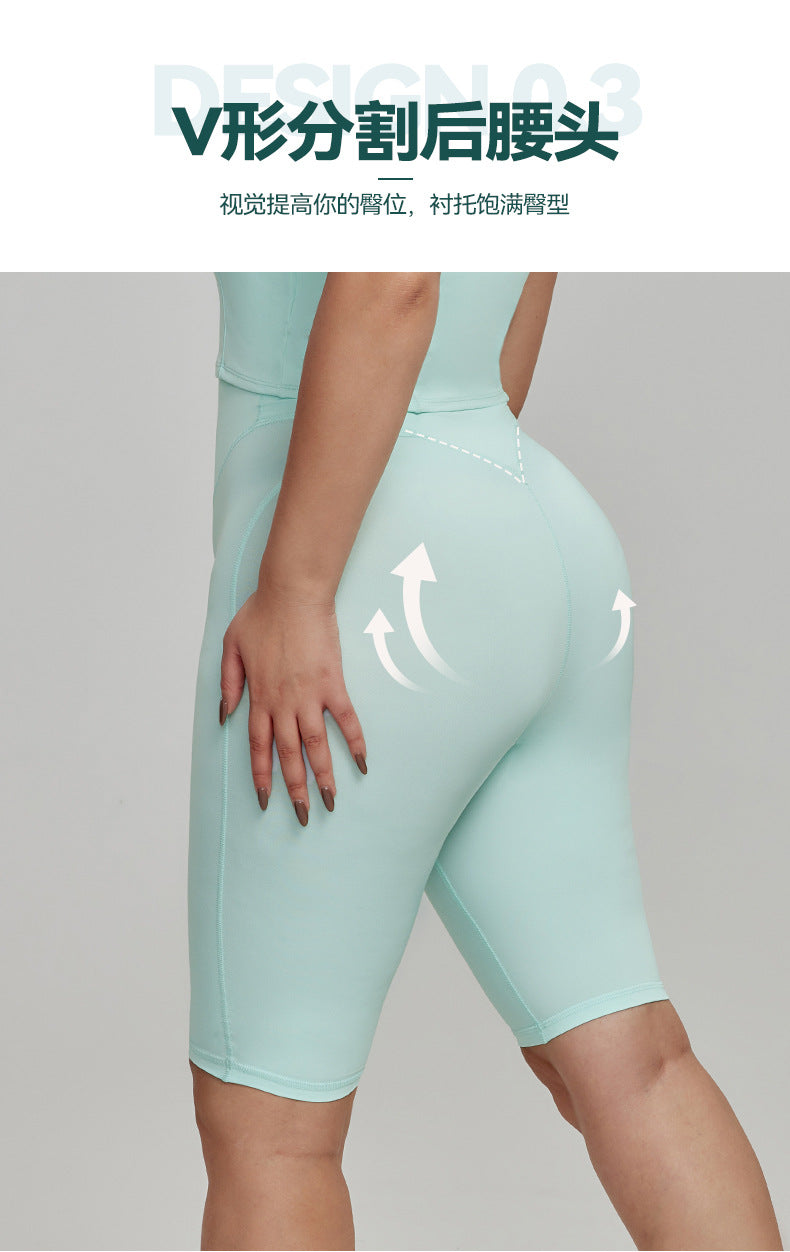 Cross-border European and American Plus Size Sports Shorts High Waist Strong Coverage7A Antibacterial Plus Size Cycling Pants mm Yoga5Pants